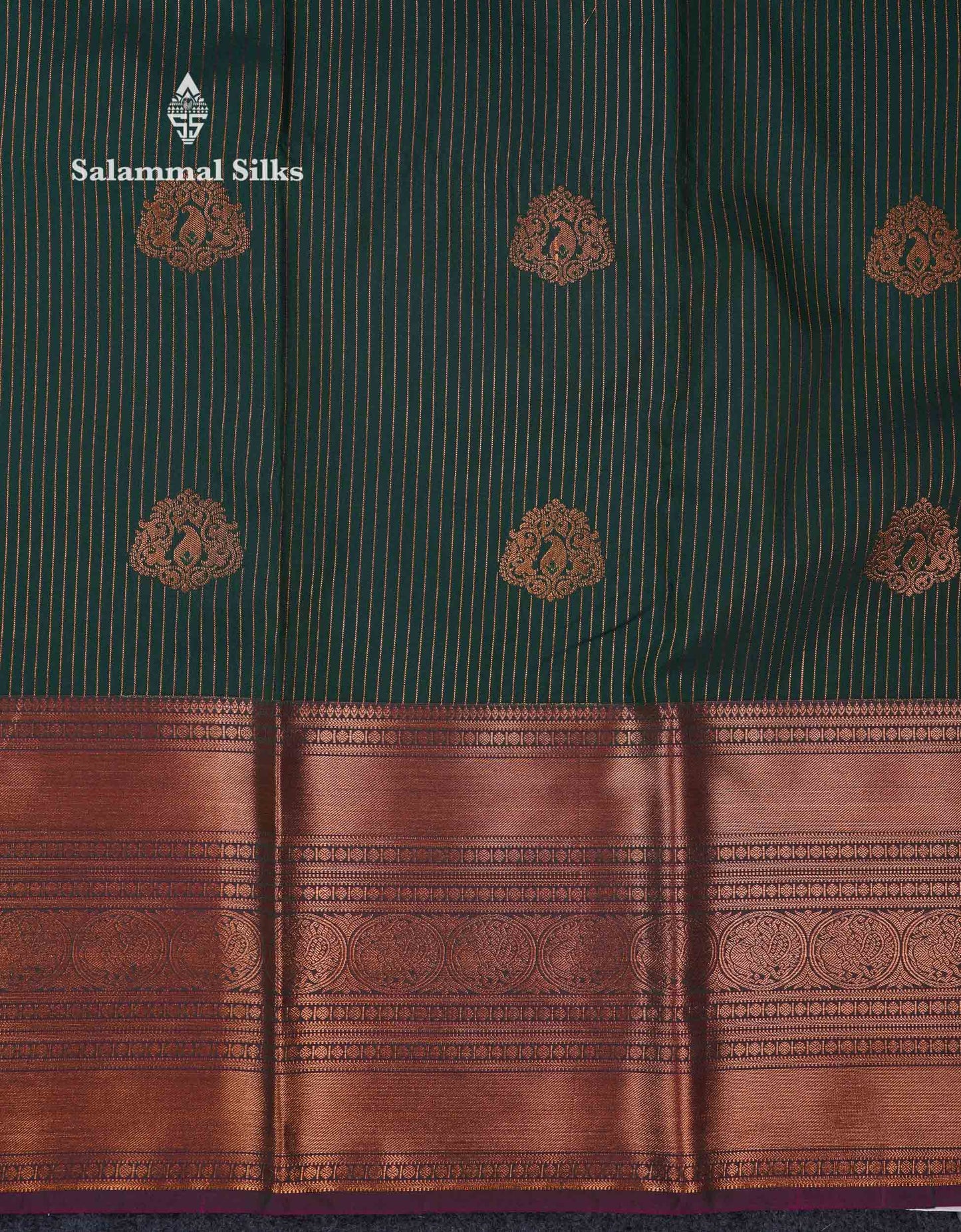 Beautiful Bottle Green Zari Lines With Butta Semi Silk Saree With Traditional Evening Morning Border