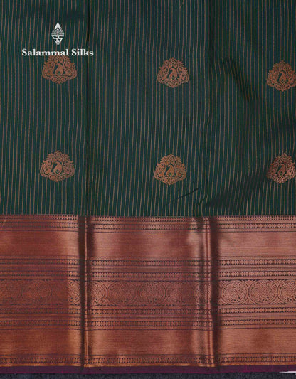 Beautiful Bottle Green Zari Lines With Butta Semi Silk Saree With Traditional Evening Morning Border