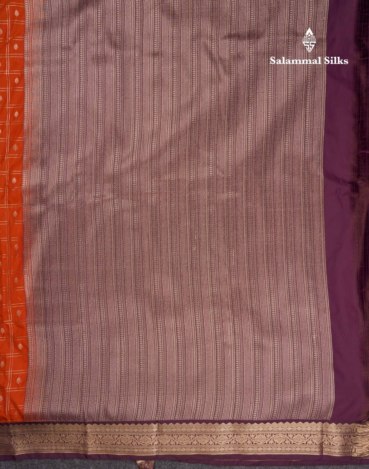 Beautiful Rust Orange Zari Checks With Butta Semi Silk Saree With Contrast Magenta Traditional Medium Border