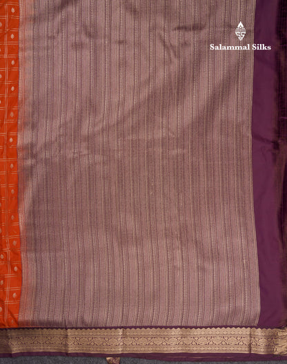 Beautiful Rust Orange Zari Checks With Butta Semi Silk Saree With Contrast Magenta Traditional Medium Border