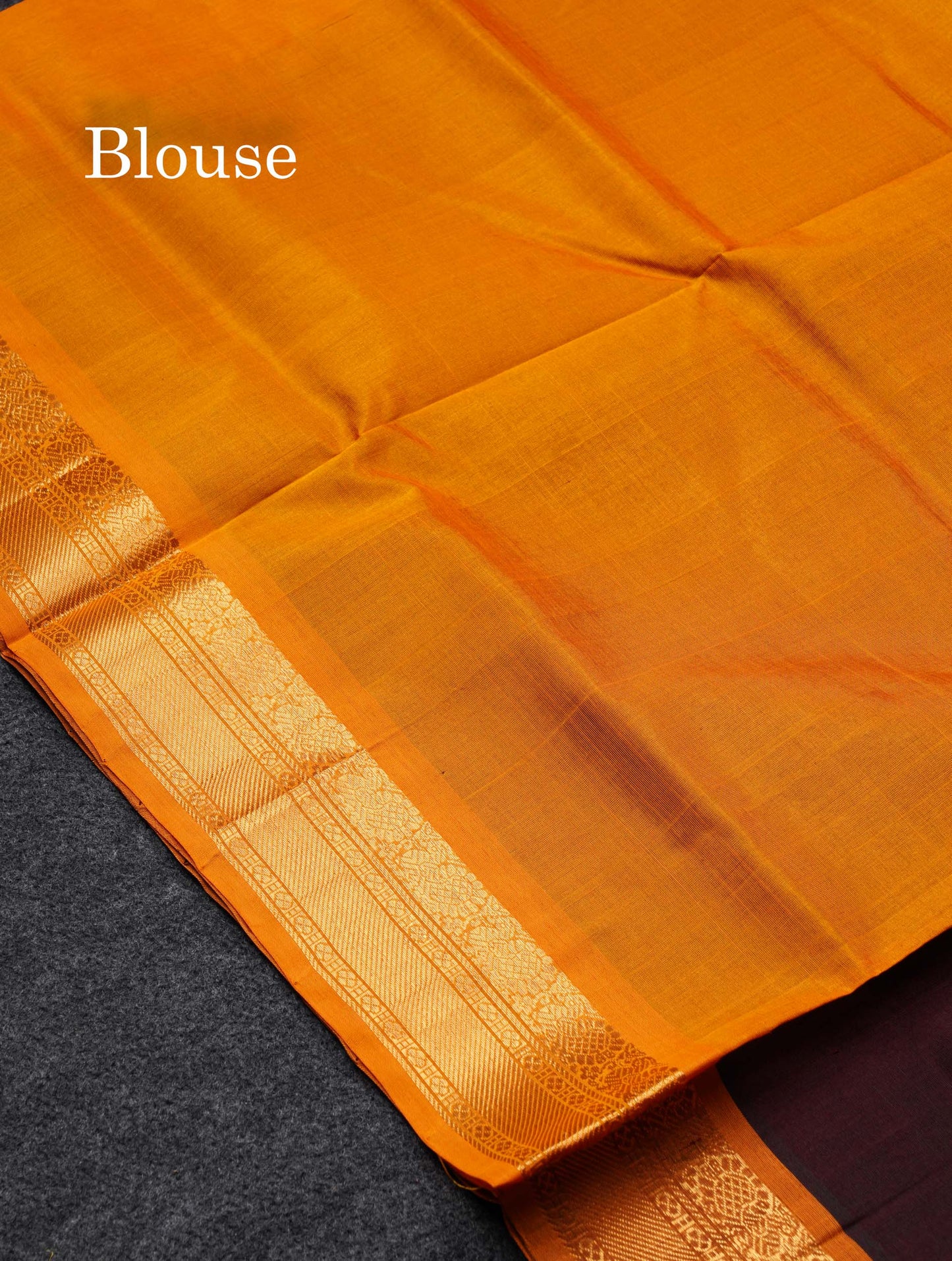 Beautiful Dark Brown Zari Butta Semi Silk Cotton Saree With Contrast Mustard Yellow Traditional Border