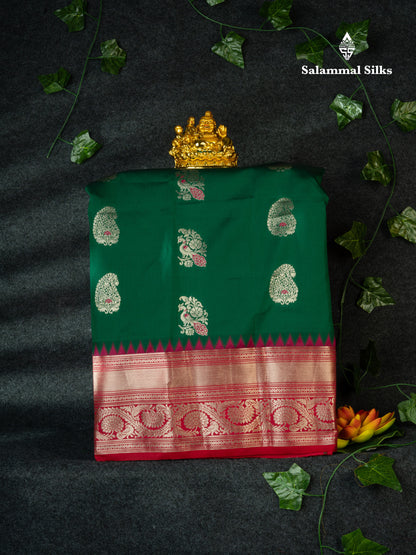 Semi Silk Pattu Pavadai (Bottle Green) With Pink Blouse 18"