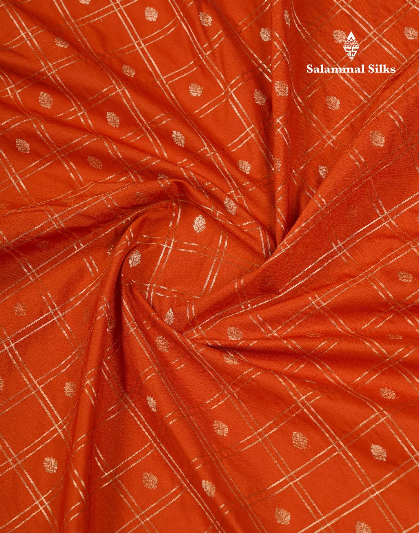 Beautiful Rust Orange Zari Checks With Butta Semi Silk Saree With Contrast Magenta Traditional Medium Border