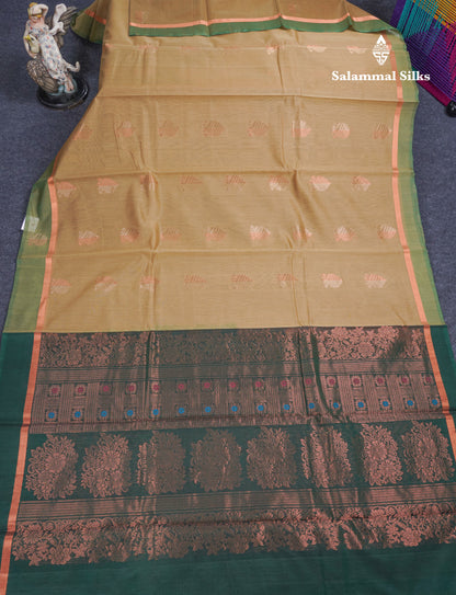 Beautiful Green SICO Cotton Saree With Contrast Magenta Blouse