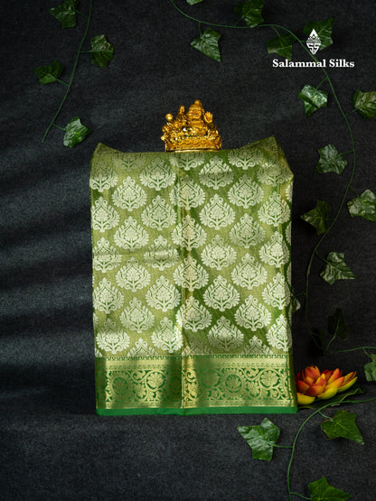 Semi Silk Pattu Pavadai (Elachi Green Colour Tissue) With Parrot Green Blouse 18"