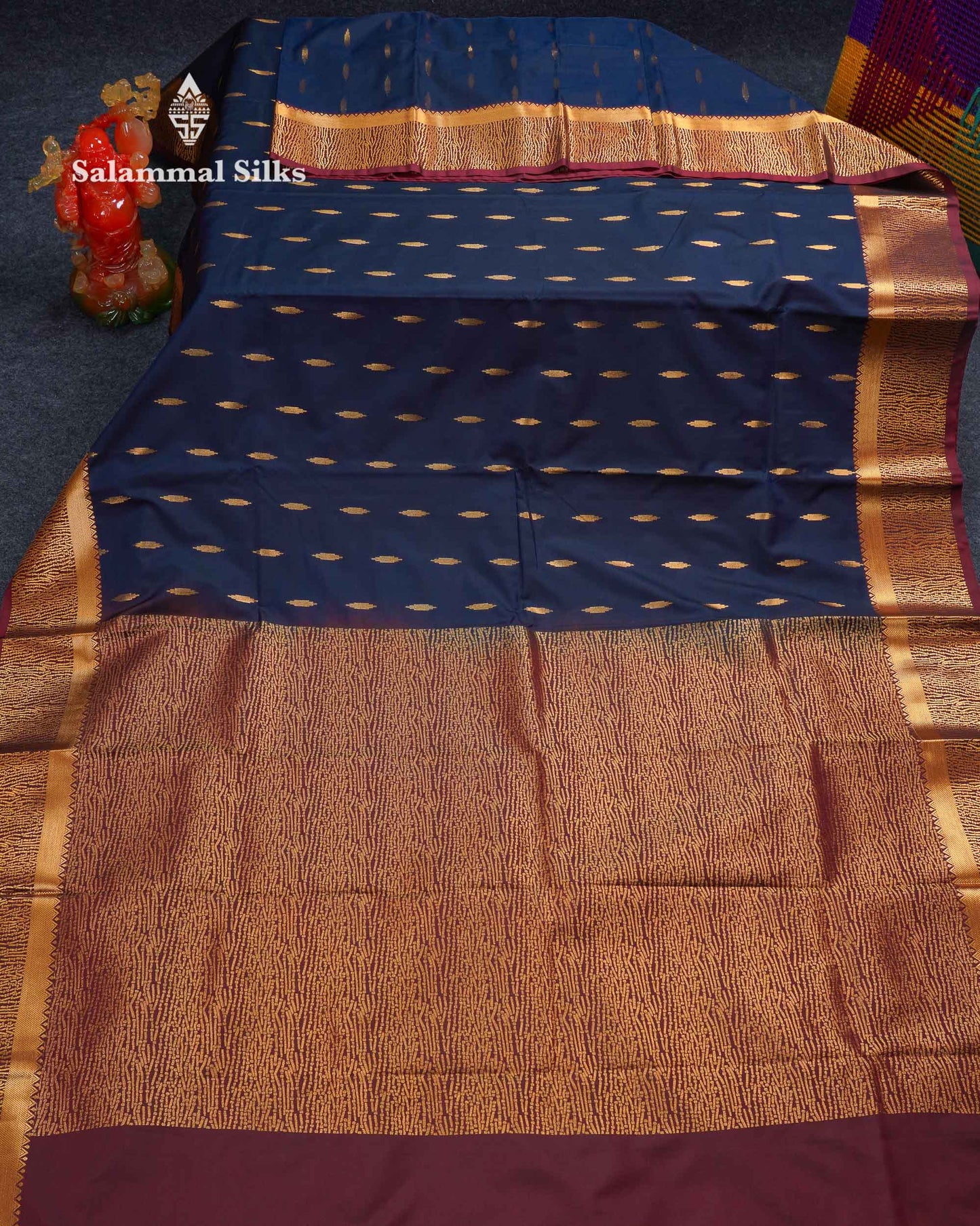 Beautiful Light Lavender Zari Butta Semi Silk Saree With Contrast Maroon Fancy Border