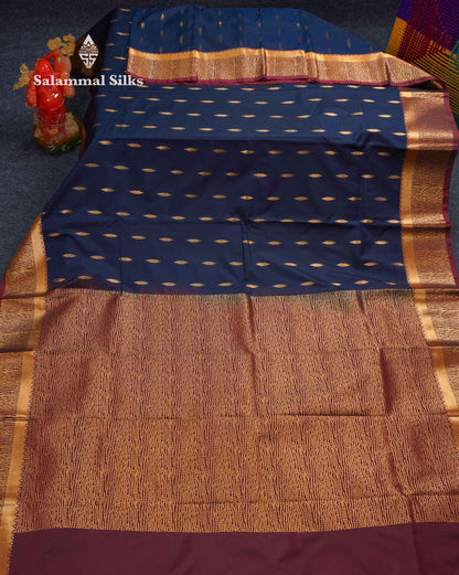 Beautiful Light Lavender Zari Butta Semi Silk Saree With Contrast Maroon Fancy Border