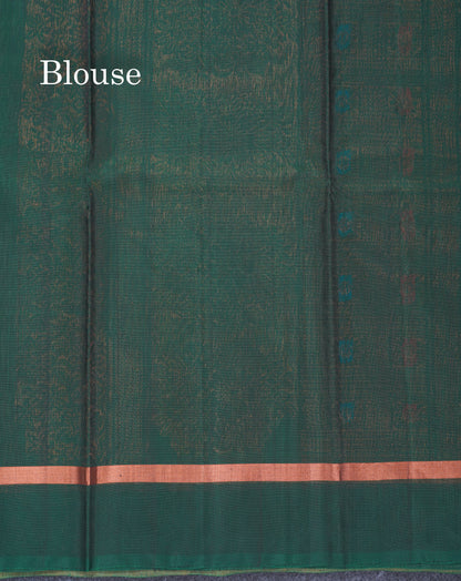 Beautiful Green SICO Cotton Saree With Contrast Magenta Blouse