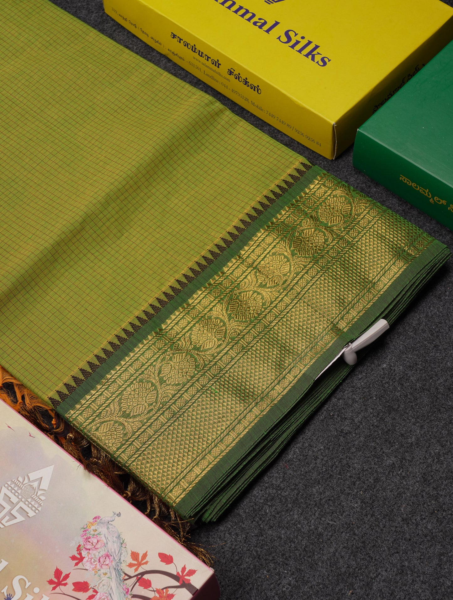 Beautiful Light Brown Small Checks Pure Cotton Saree With Contrast Black Traditional Border