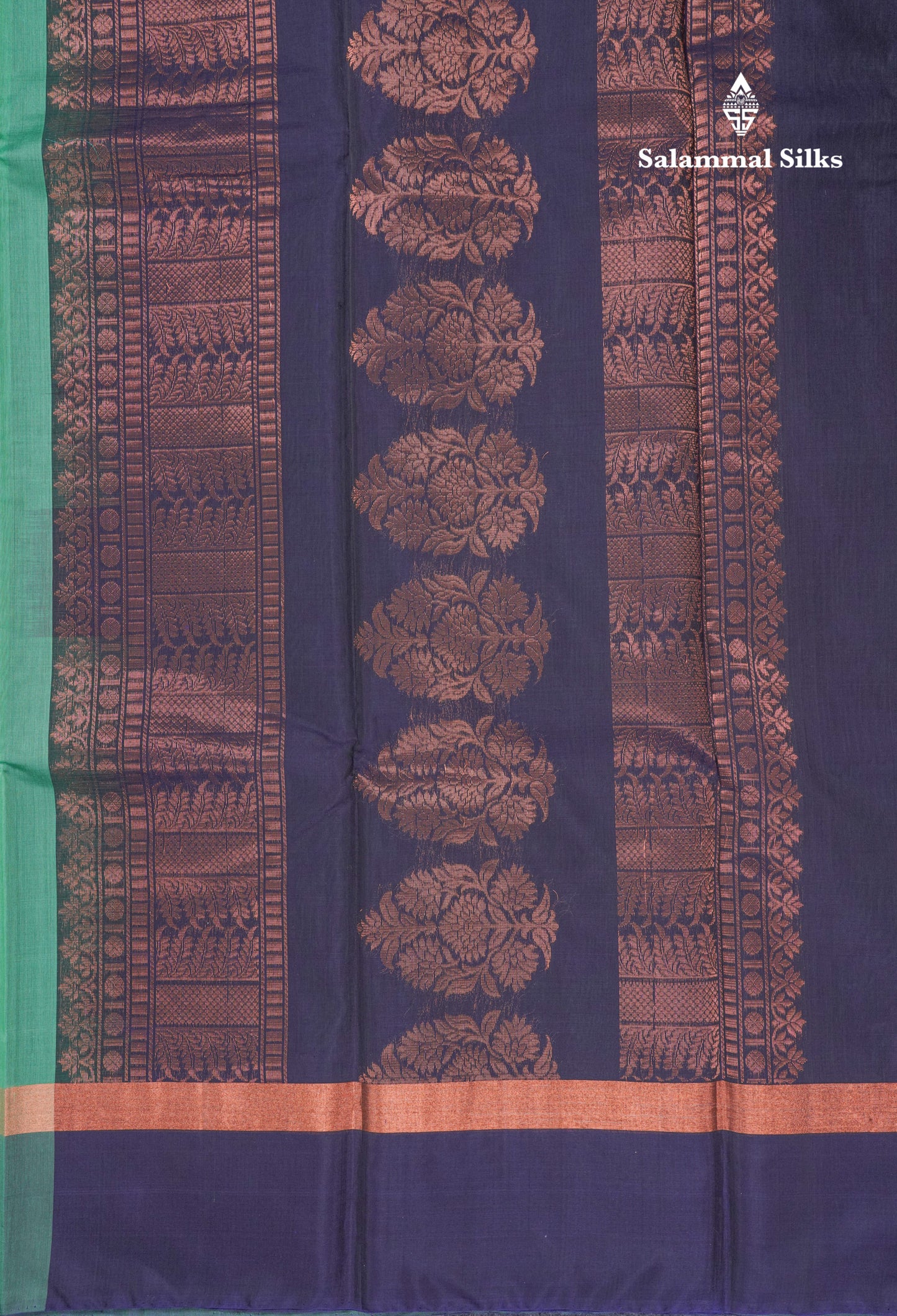 Beautiful Elaichi Green SICO Cotton Saree With Contrast Navy Blue Blouse