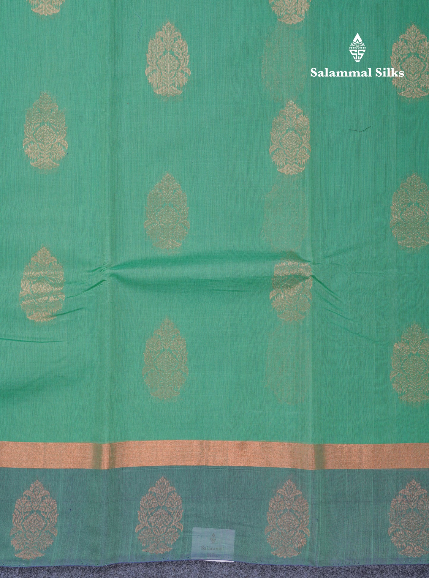 Beautiful Elaichi Green SICO Cotton Saree With Contrast Navy Blue Blouse