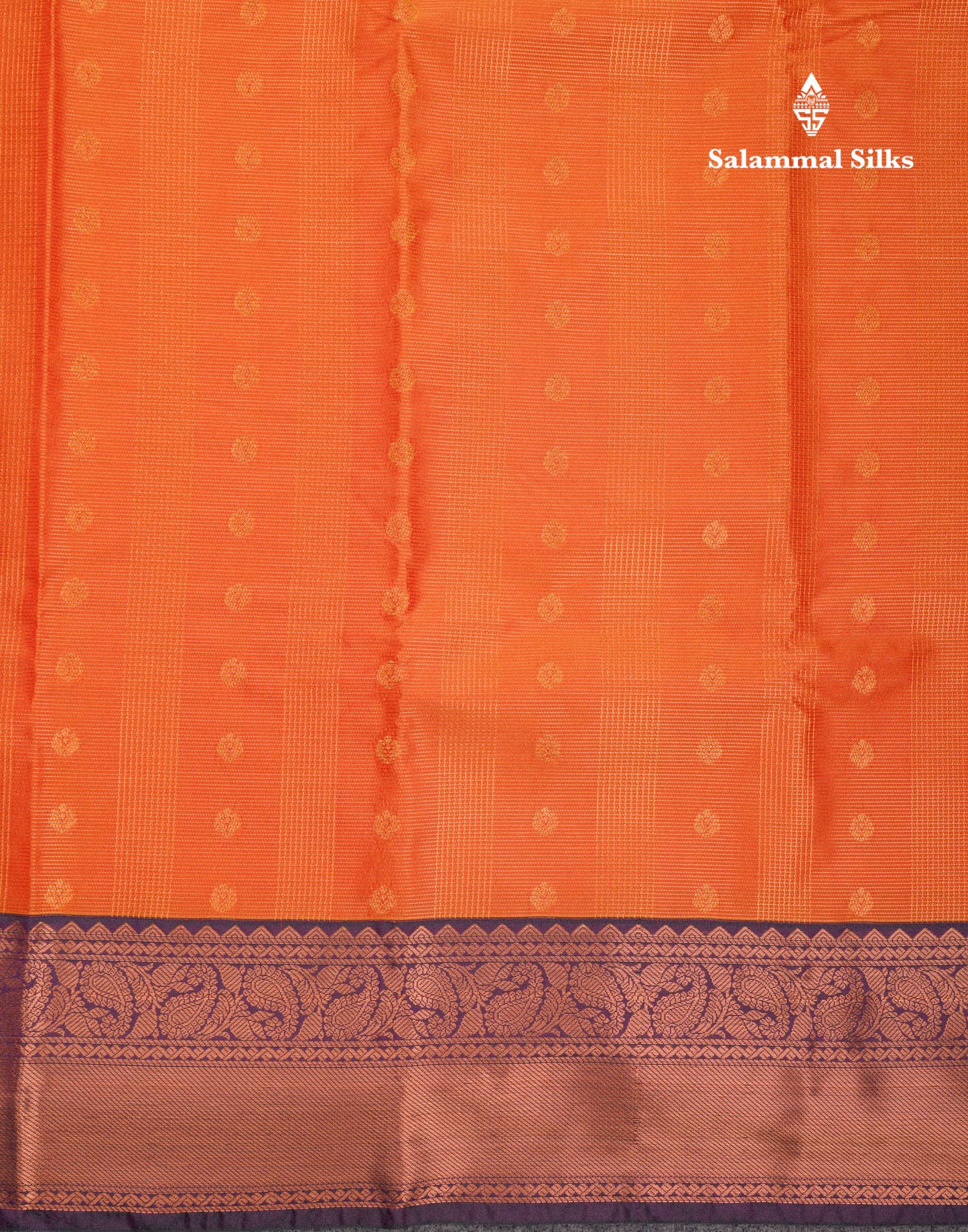Beautiful Rust Orange Vaira Oosi Lines With Butta Semi Silk Saree With Contrast Dark Purple Traditional Border