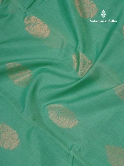 Beautiful Elaichi Green SICO Cotton Saree With Contrast Navy Blue Blouse