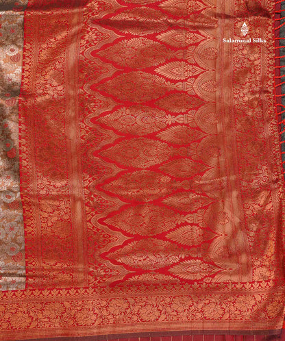 Semi Tussar Saree - Copper Colour Body Tissue With Contrast Maroon Fancy Border