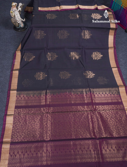 Beautiful Dark Navy Blue SICO Cotton Saree With Contrast Magenta Blouse