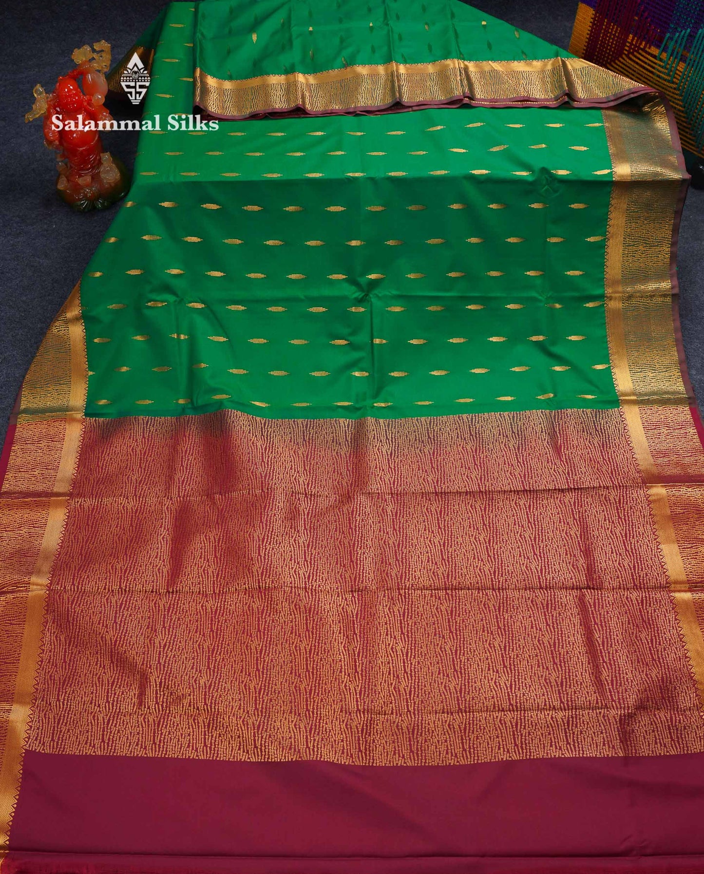 Beautiful Light Lavender Zari Butta Semi Silk Saree With Contrast Maroon Fancy Border