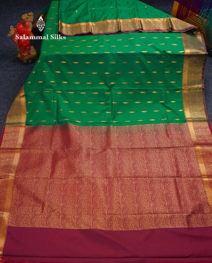 Beautiful Light Lavender Zari Butta Semi Silk Saree With Contrast Maroon Fancy Border