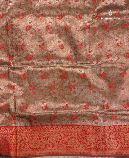Semi Tussar Saree - Copper Colour Body Tissue With Contrast Maroon Fancy Border