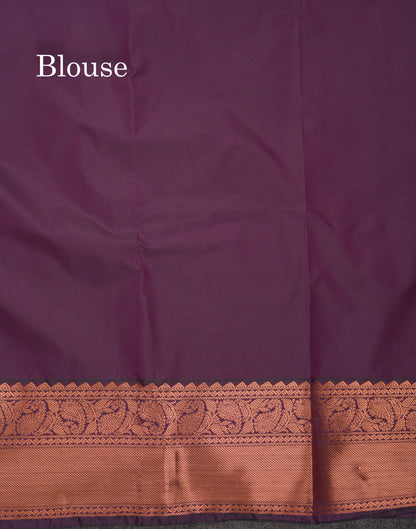 Beautiful Rust Orange Vaira Oosi Lines With Butta Semi Silk Saree With Contrast Dark Purple Traditional Border