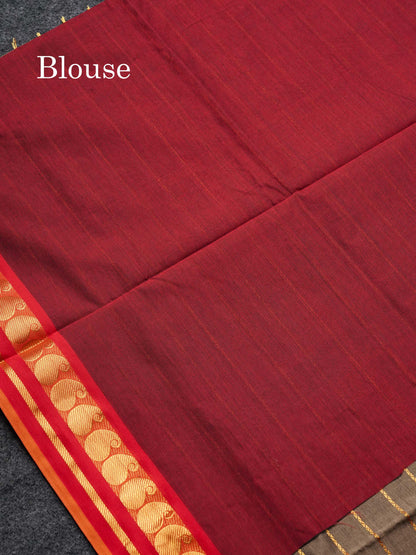 Beautiful Elephant Grey Semi Silk Cotton Saree With Contrast Maroon Blouse