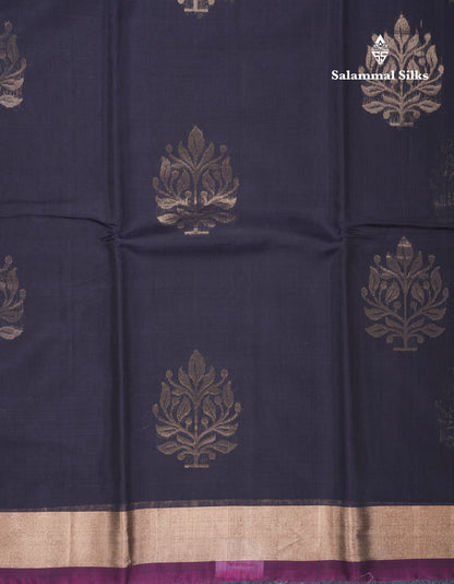 Beautiful Dark Navy Blue SICO Cotton Saree With Contrast Magenta Blouse
