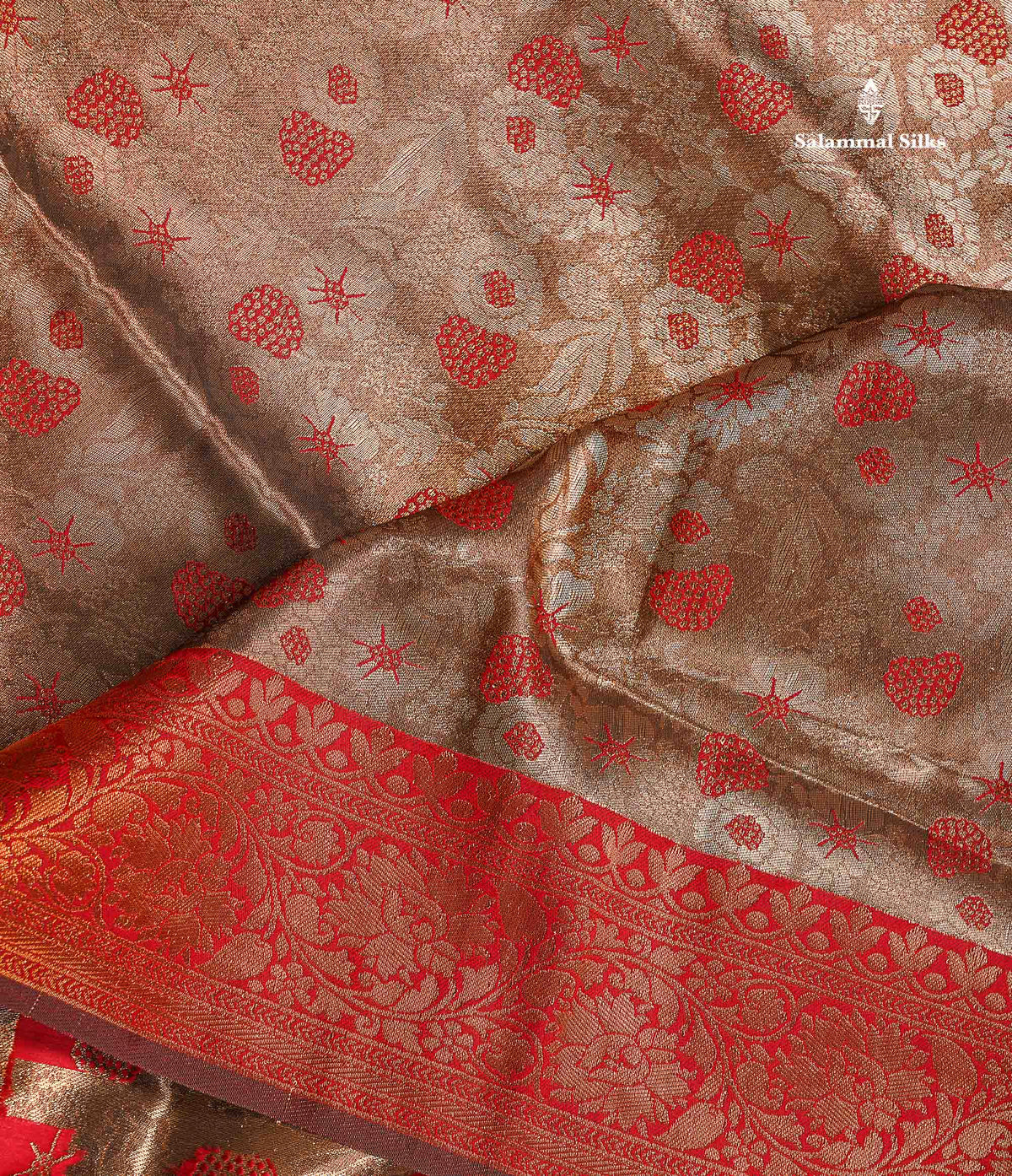 Semi Tussar Saree - Copper Colour Body Tissue With Contrast Maroon Fancy Border