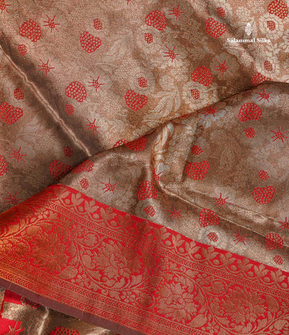 Semi Tussar Saree - Copper Colour Body Tissue With Contrast Maroon Fancy Border