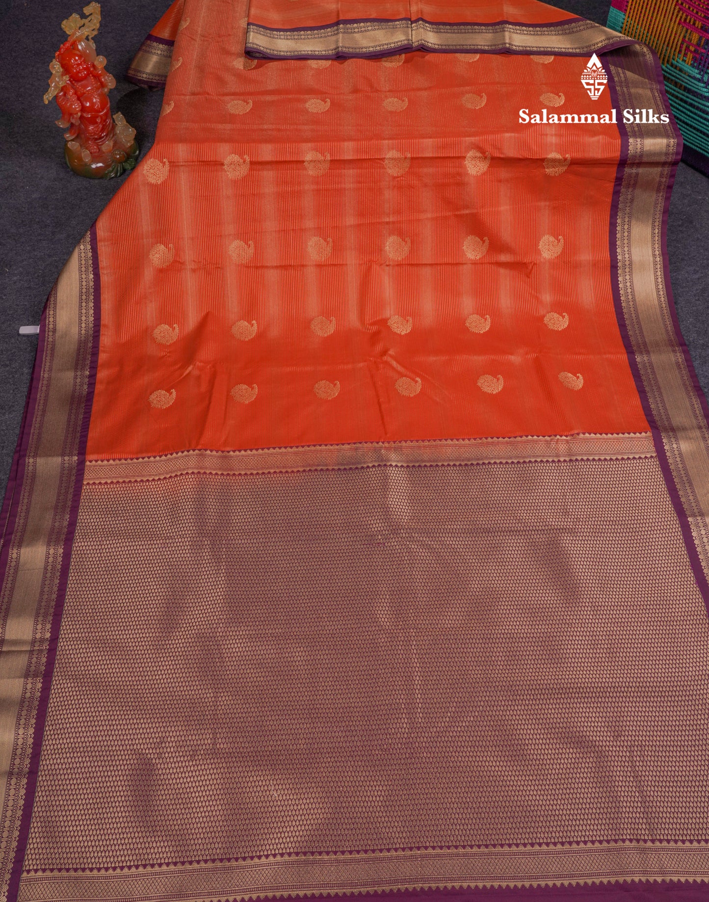 Beautiful Rust Orange Alai Vaira Oosi Lines With Butta Semi Silk Saree With Contrast Magenta Traditional Medium Border