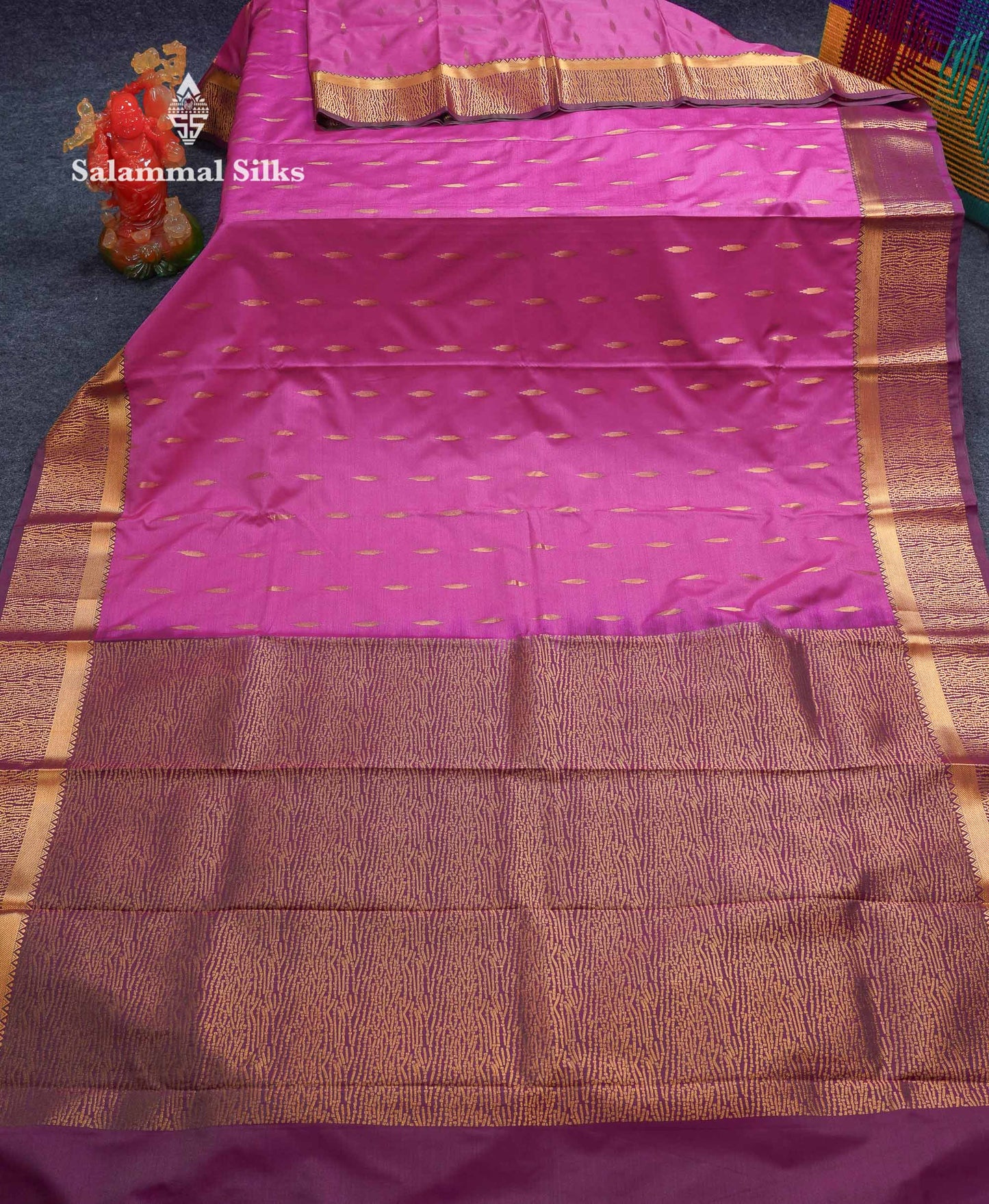 Beautiful Light Lavender Zari Butta Semi Silk Saree With Contrast Maroon Fancy Border