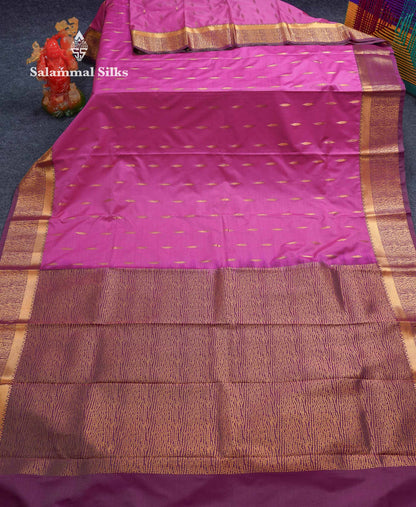 Beautiful Light Lavender Zari Butta Semi Silk Saree With Contrast Maroon Fancy Border