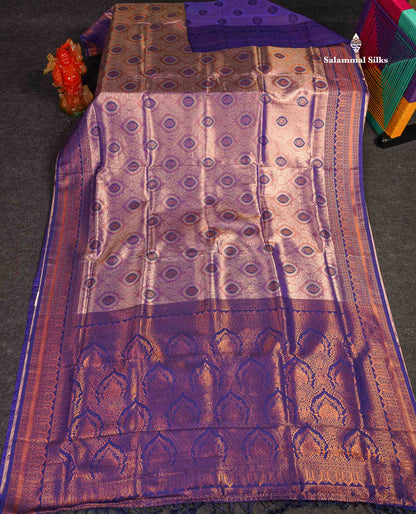 Semi Tussar Saree - Light Lavender Colour Body Tissue With Contrast Violet Fancy Border