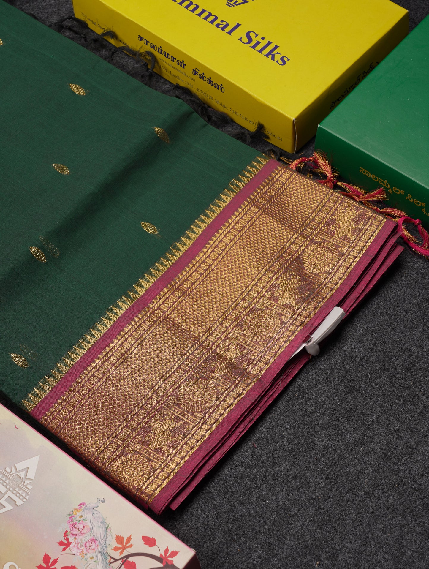 Beautiful Parrot Green Pure Cotton Saree With Contrast Pink Traditional Border
