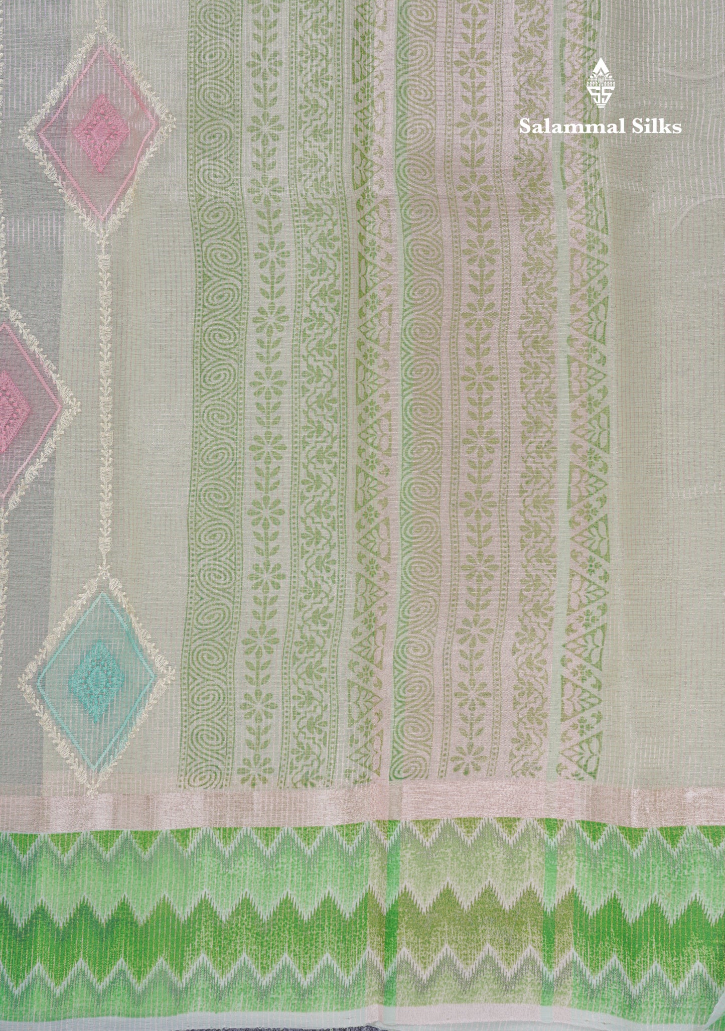 Half White Tiny Zari Checks Embroidery Work Fancy Tissue Kota Saree With Contrast Brown Border