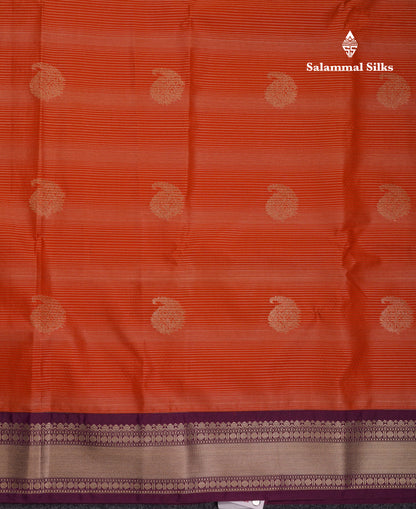 Beautiful Rust Orange Alai Vaira Oosi Lines With Butta Semi Silk Saree With Contrast Magenta Traditional Medium Border