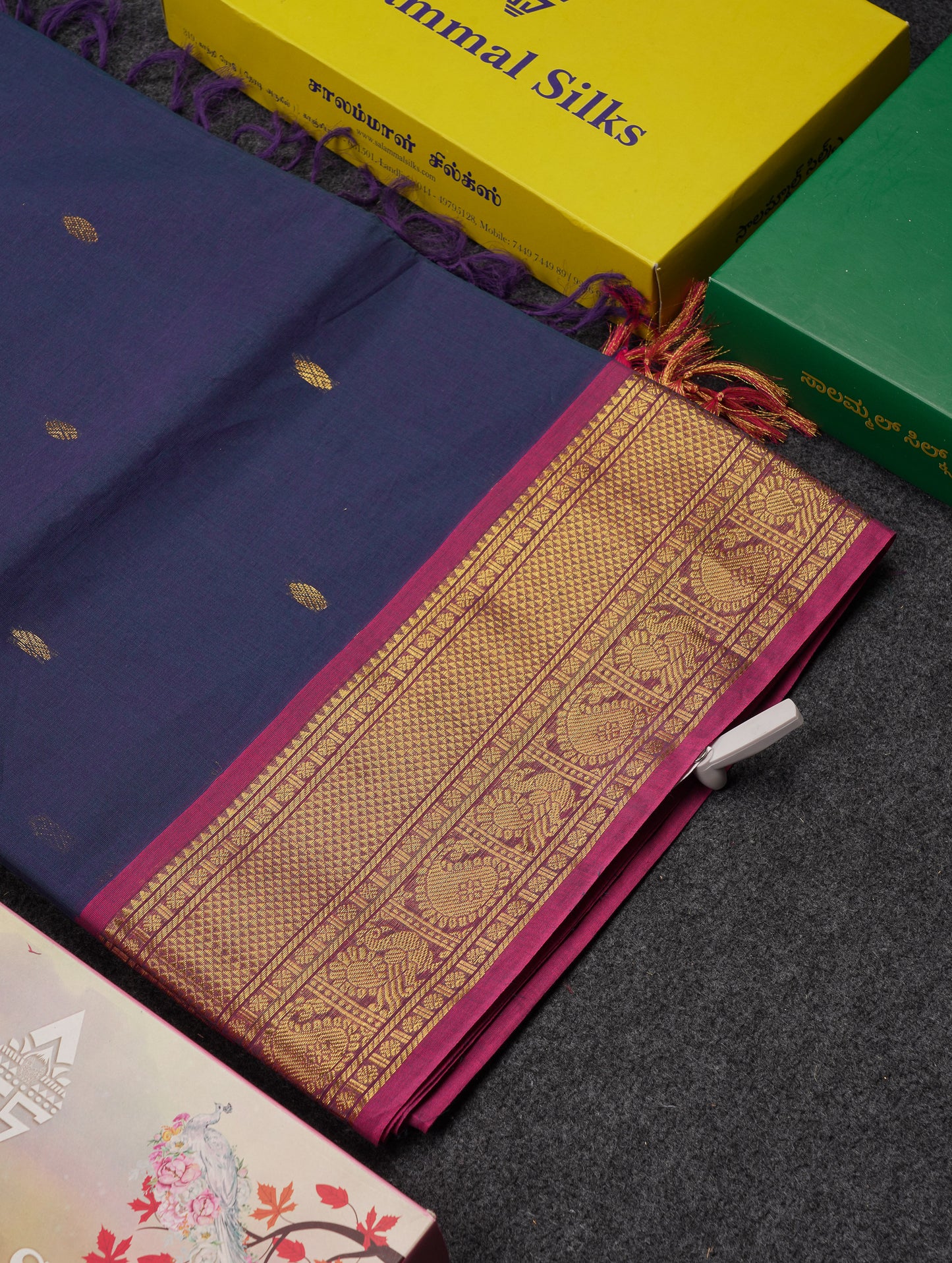 Beautiful Parrot Green Pure Cotton Saree With Contrast Pink Traditional Border