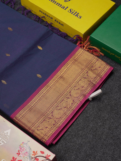 Beautiful Parrot Green Pure Cotton Saree With Contrast Pink Traditional Border