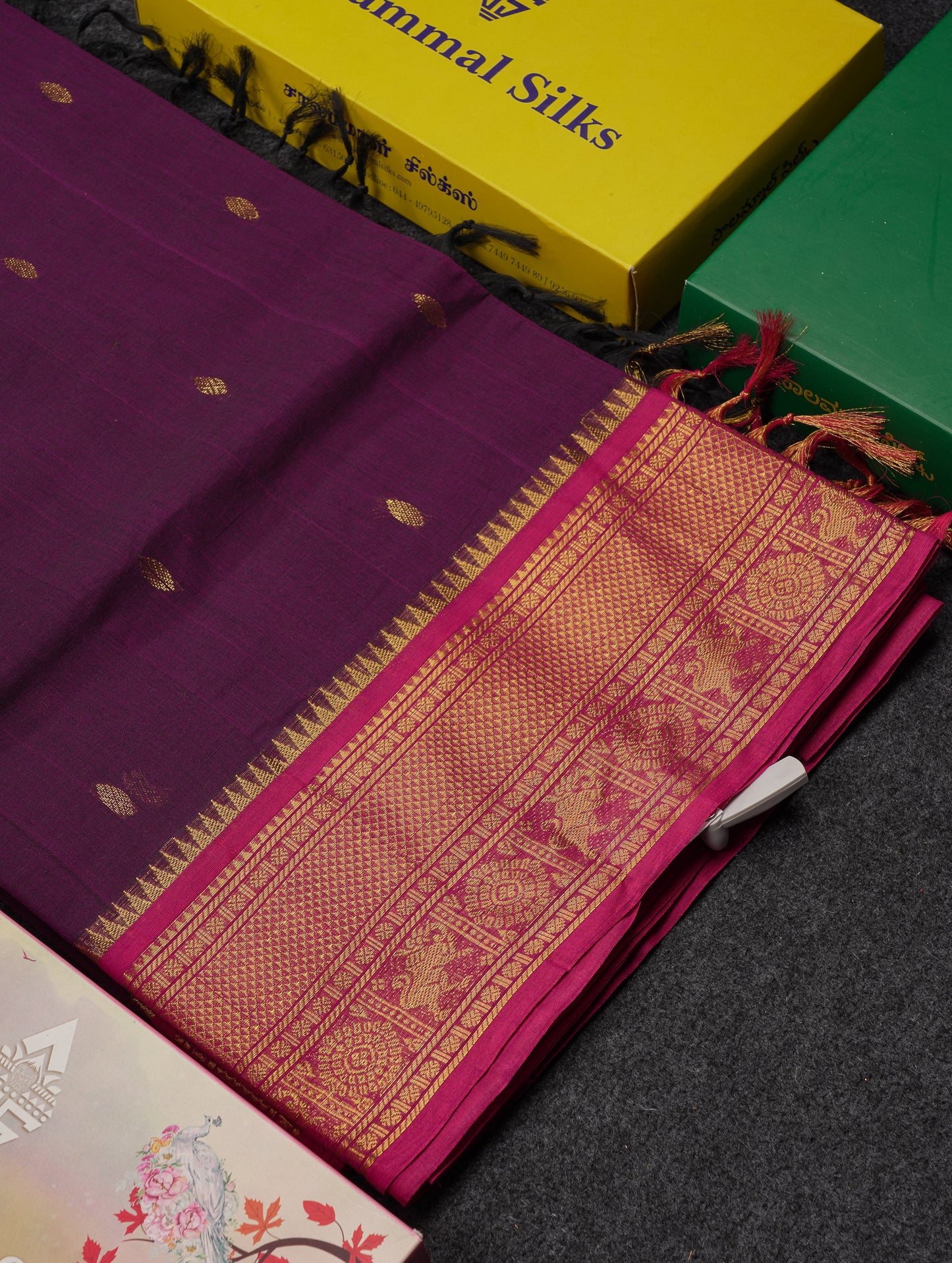 Beautiful Parrot Green Pure Cotton Saree With Contrast Pink Traditional Border