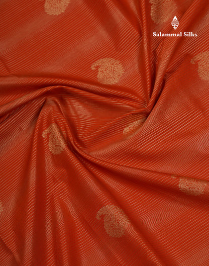 Beautiful Rust Orange Alai Vaira Oosi Lines With Butta Semi Silk Saree With Contrast Magenta Traditional Medium Border