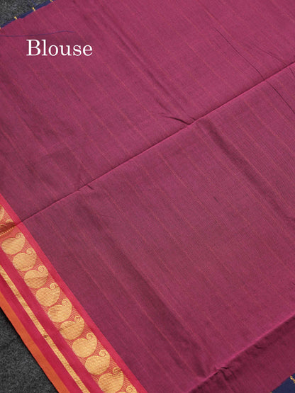 Beautiful Elephant Grey Semi Silk Cotton Saree With Contrast Maroon Blouse