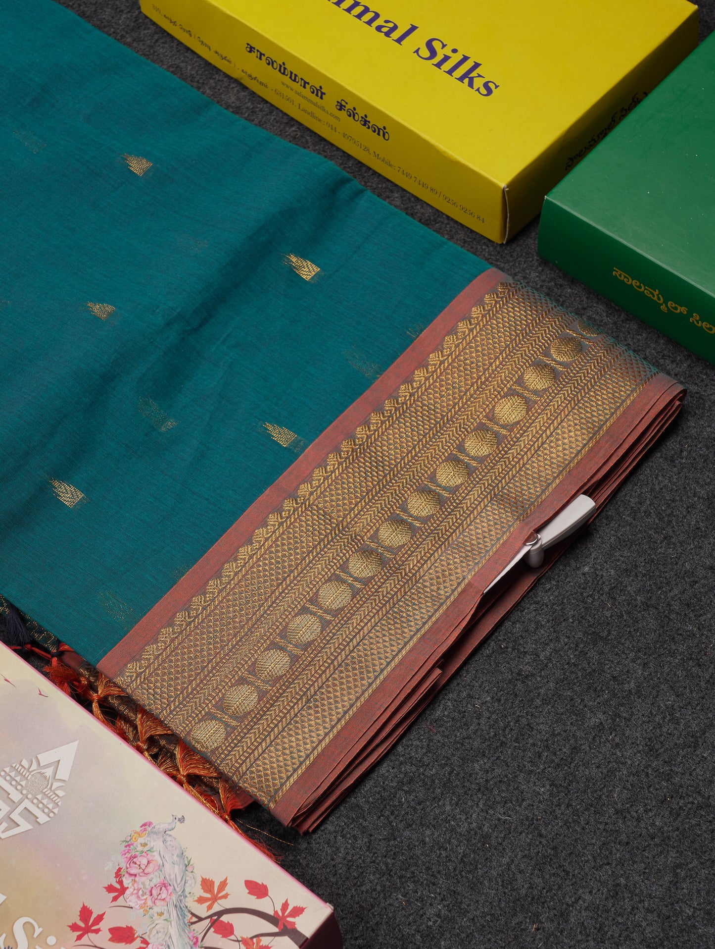 Beautiful Dual Tone Maroon Pure Cotton Saree With Contrast Orange Traditional Border