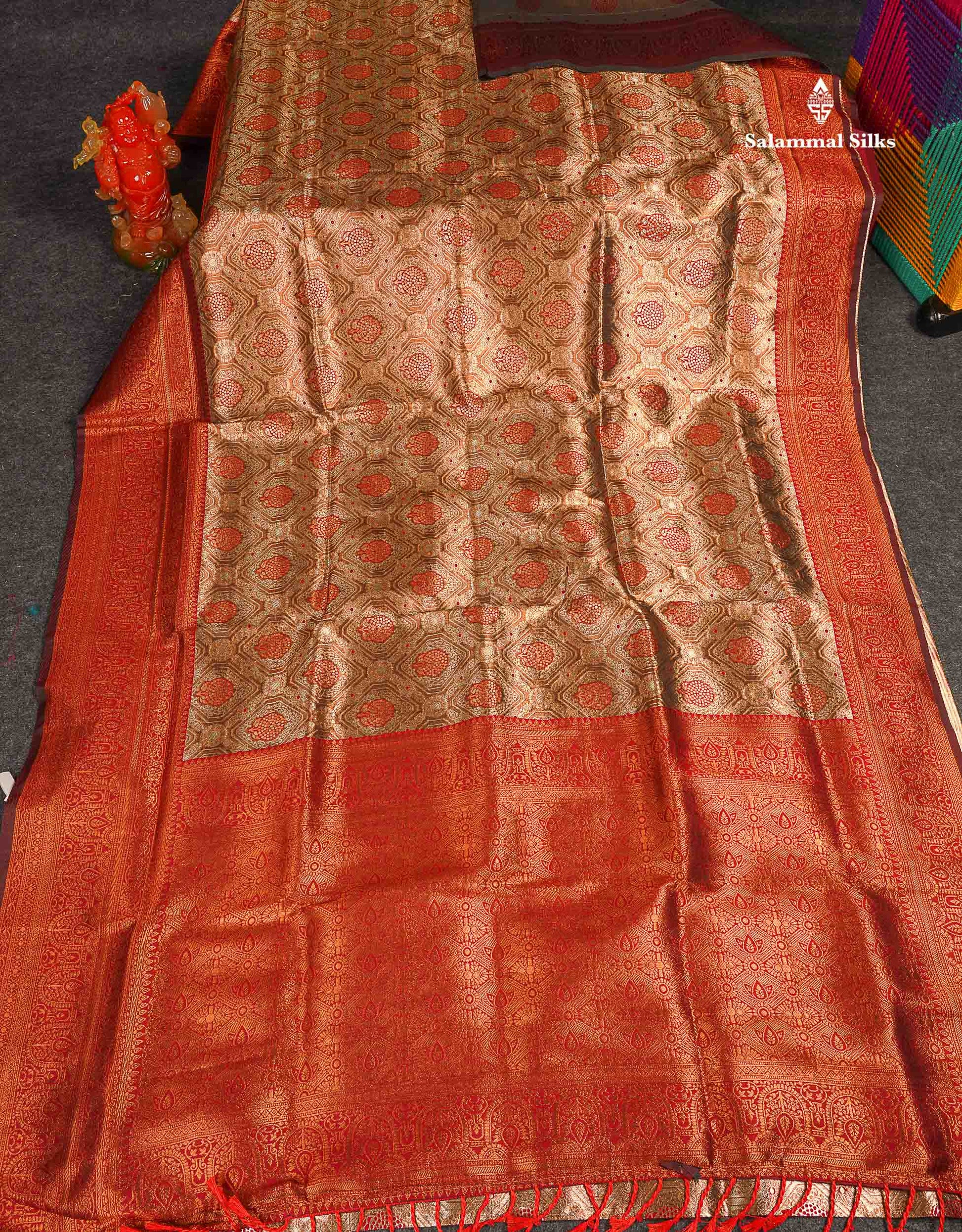 Semi Tussar Saree - Copper Colour Body Tissue With Contrast Maroon Fancy Border 