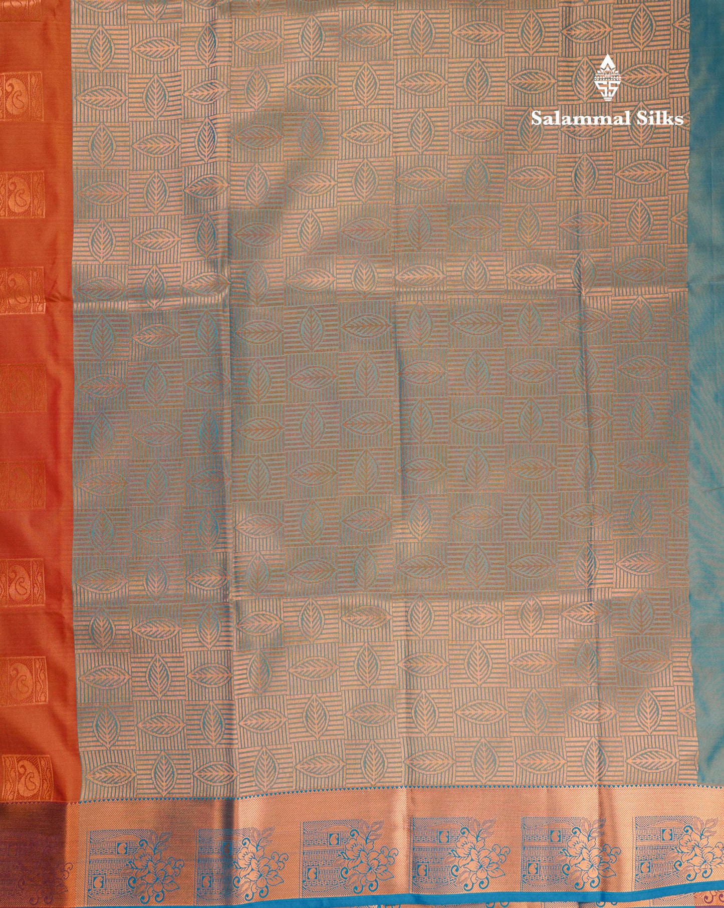 Beautiful Rust Orange Semi Silk Saree With Contrast Sapphire Green Blouse