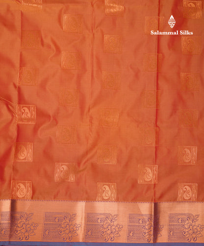Beautiful Rust Orange Semi Silk Saree With Contrast Sapphire Green Blouse