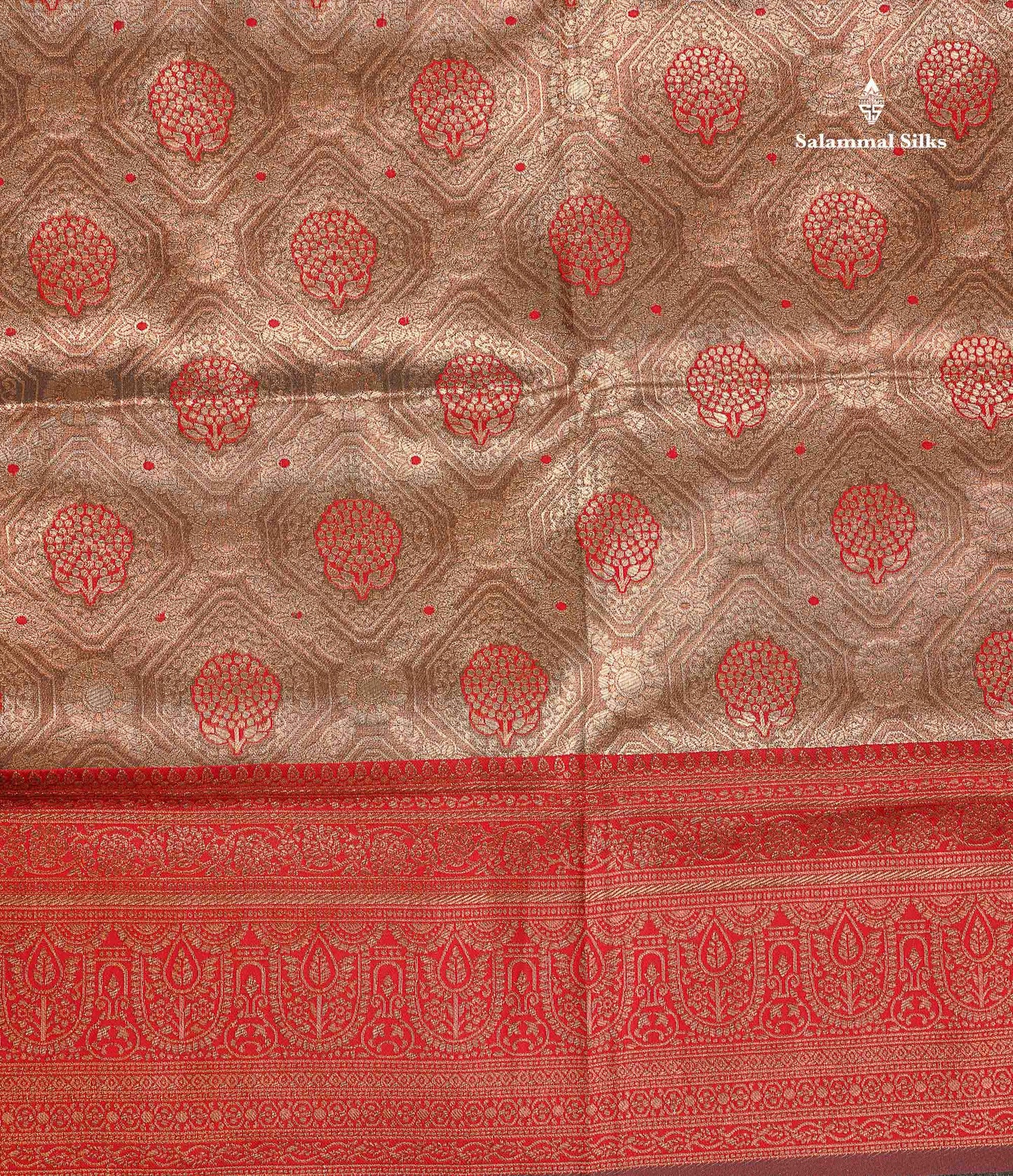 Semi Tussar Saree - Copper Colour Body Tissue With Contrast Maroon Fancy Border