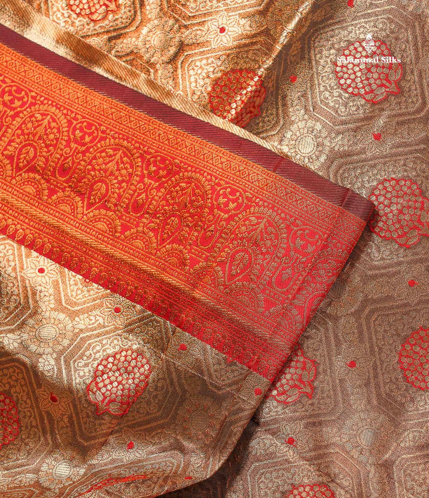 Semi Tussar Saree - Copper Colour Body Tissue With Contrast Maroon Fancy Border
