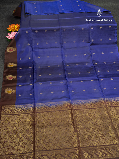 Beautiful Dual Tone Navy Blue Pure Soft Silk Saree With Contrast Dark Brown Border