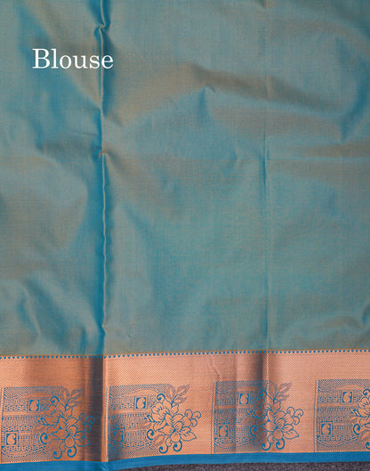 Beautiful Rust Orange Semi Silk Saree With Contrast Sapphire Green Blouse