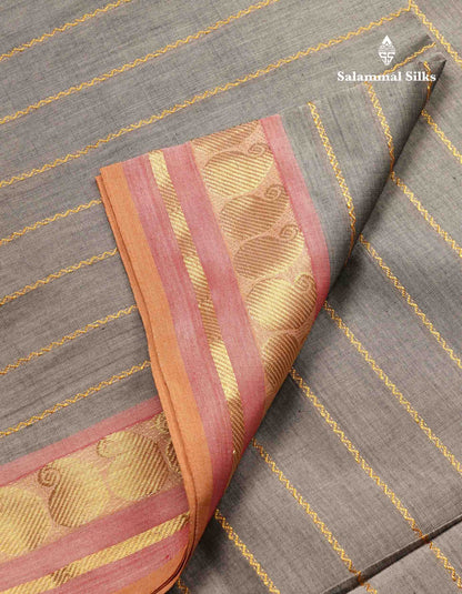 Beautiful Elephant Grey Semi Silk Cotton Saree With Contrast Maroon Blouse