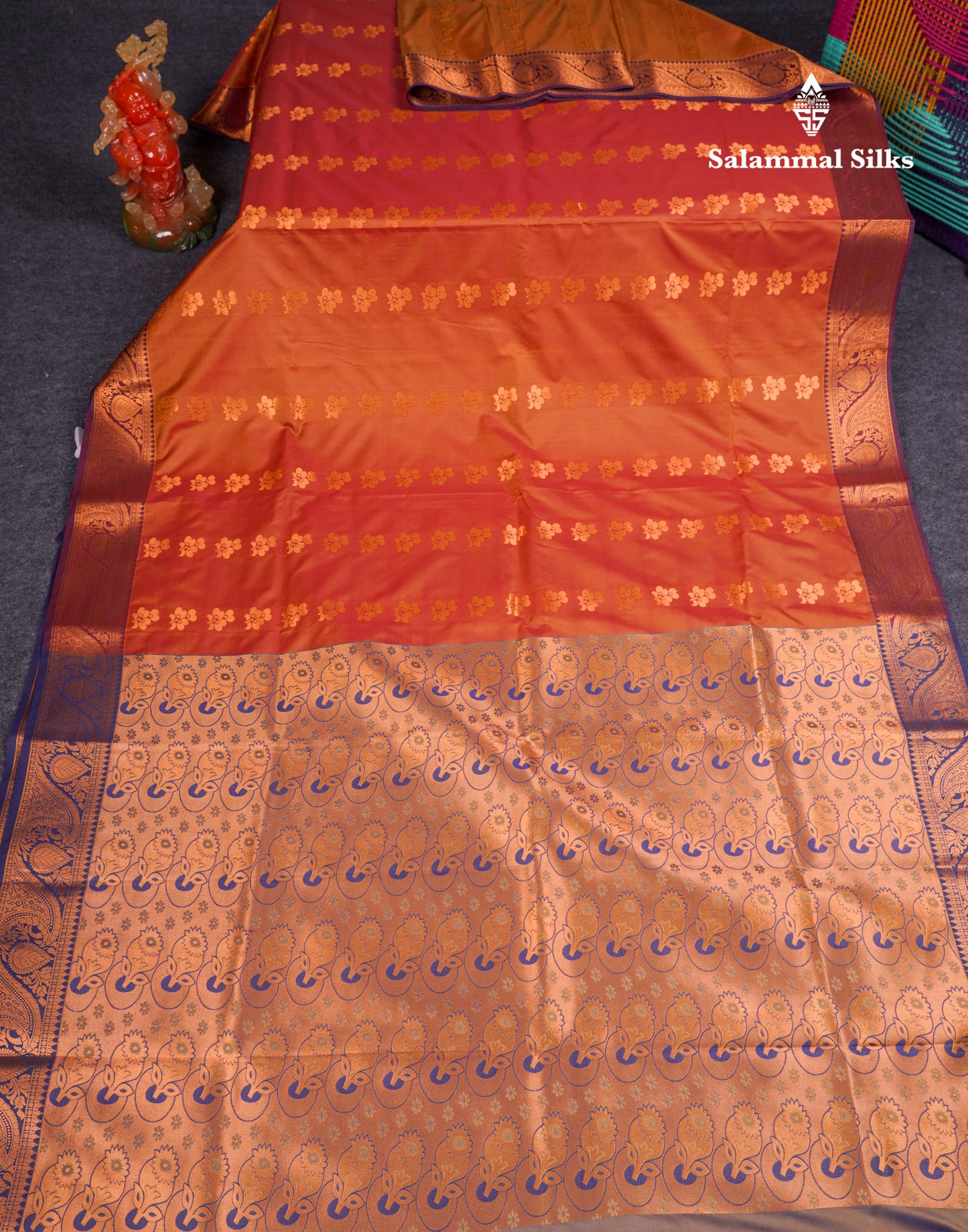Beautiful Rust Orange Semi Silk Saree With Contrast Magenta Traditional Border