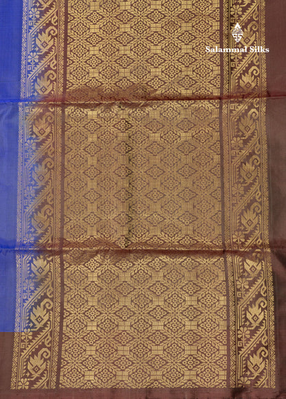 Beautiful Dual Tone Navy Blue Pure Soft Silk Saree With Contrast Dark Brown Border